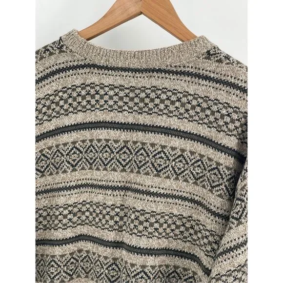 Bill Blass Sweater Men Large Beige Tan Fair Isle Pullover Crewneck Cotton Blend - Picture 10 of 13